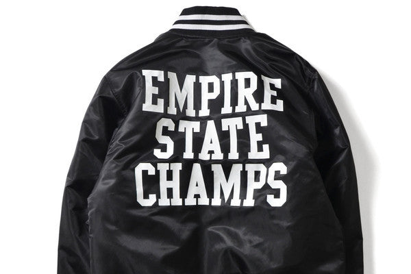 PRIVILEGE x Majestic Empire State Champs Satin Jacket Navy HOMEGAME NEW YORK