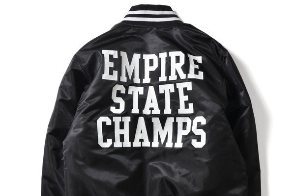 PRIVILEGE x Majestic Empire State Champs Satin Jacket Navy