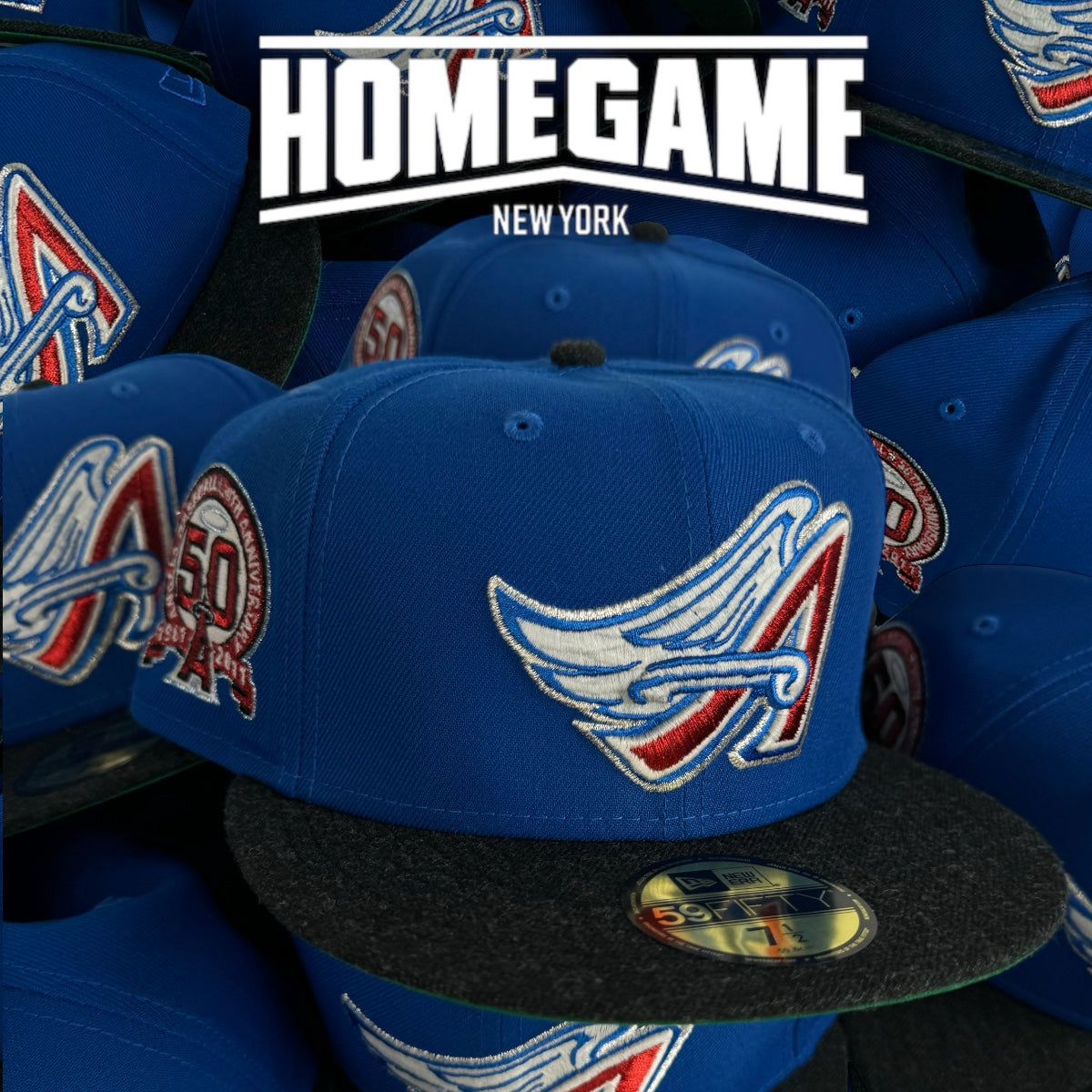 Los Angeles Angels 50th Anniversary in Blue Azure/Heather Black 59Fifty New Era Hat