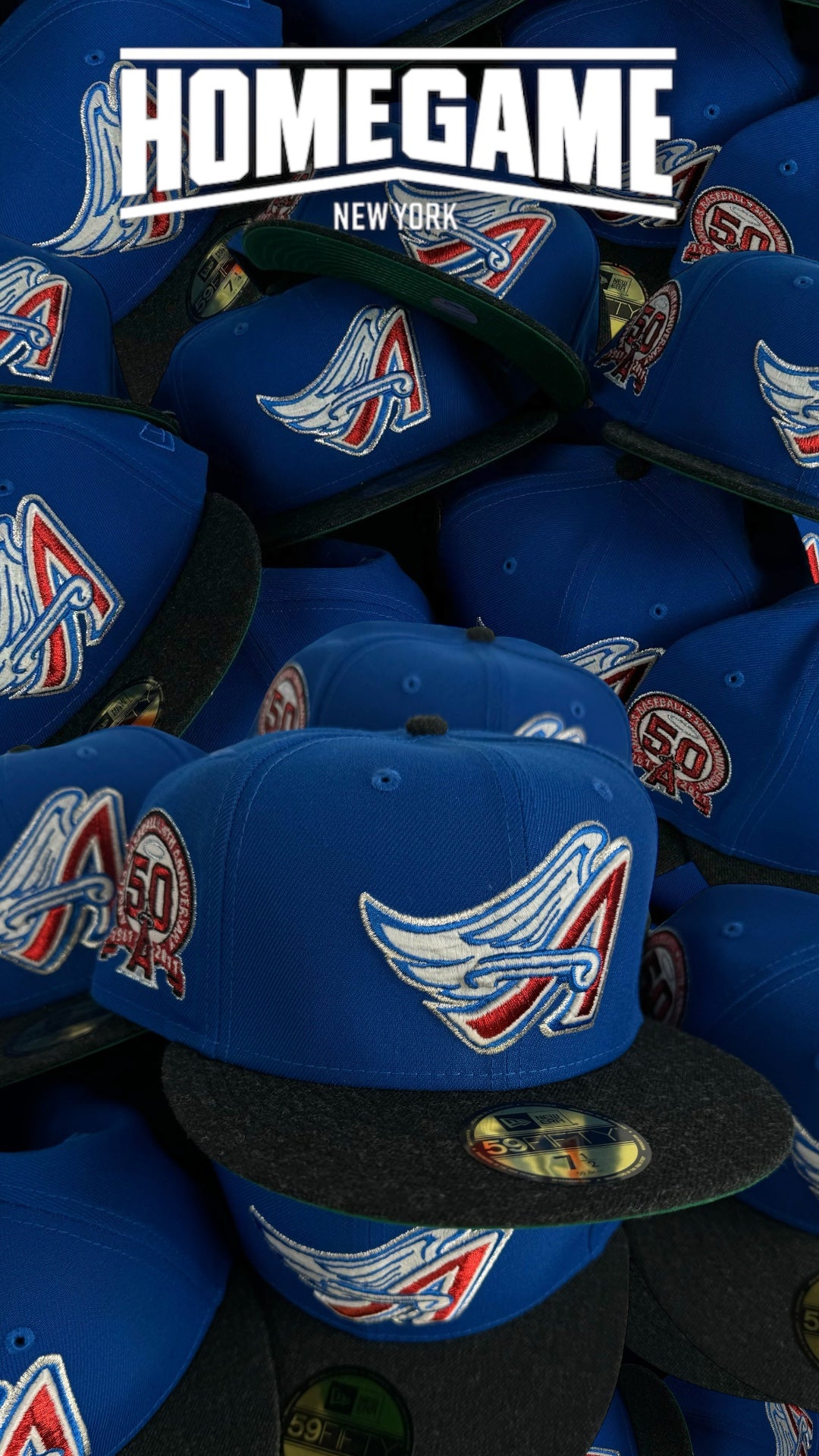 Los Angeles Angels 50th Anniversary in Blue Azure/Heather Black 59Fifty New Era Hat