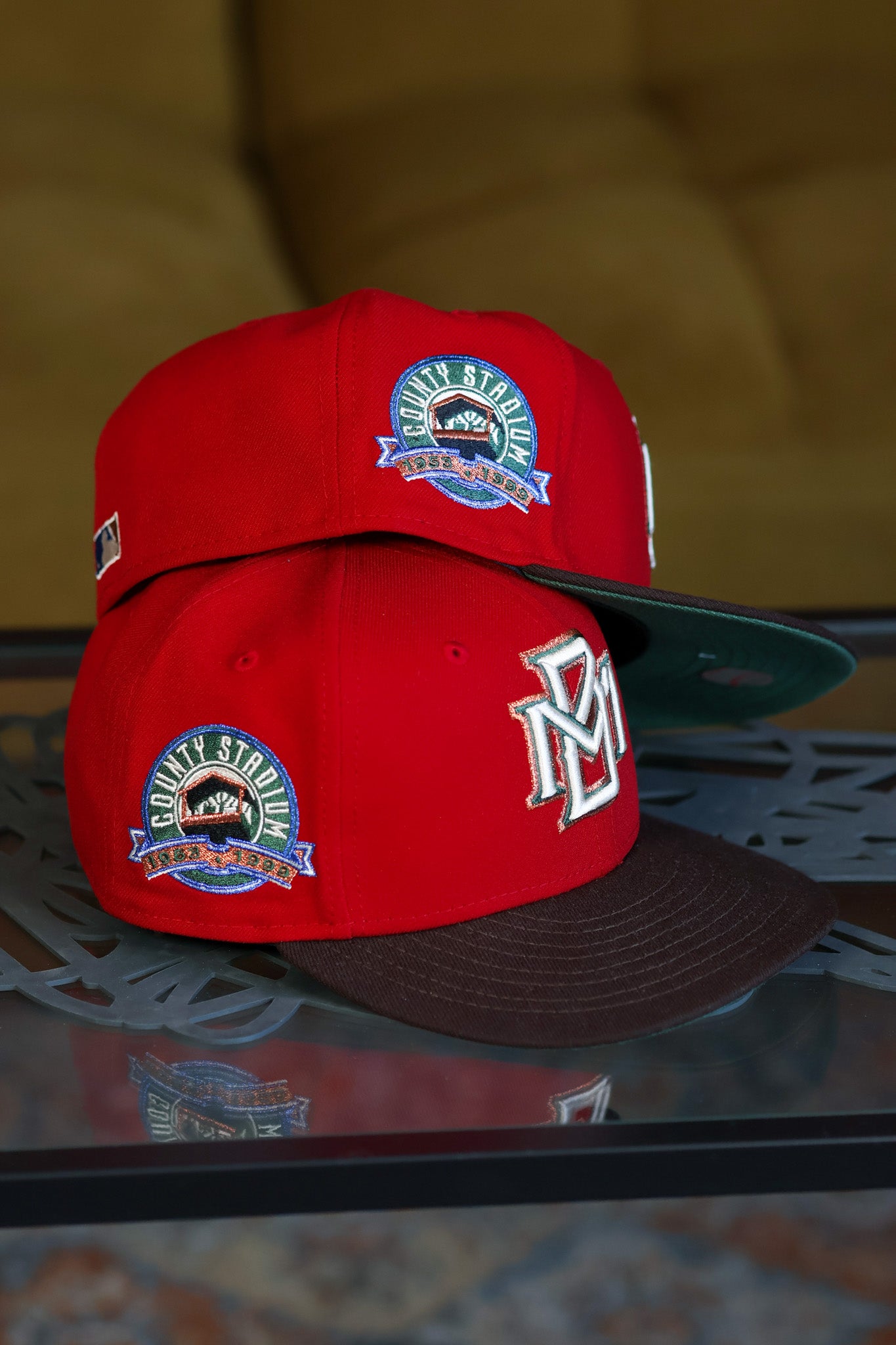 Milwaukee Brewers County Stadium in Scarlet/Burt Wood 59Fifty New Era Hat
