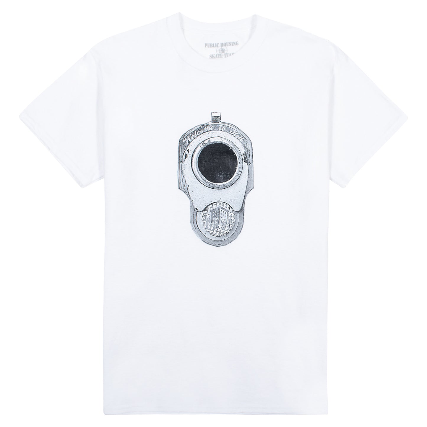 Public Housing Skate Team Gun Barrel Tee White