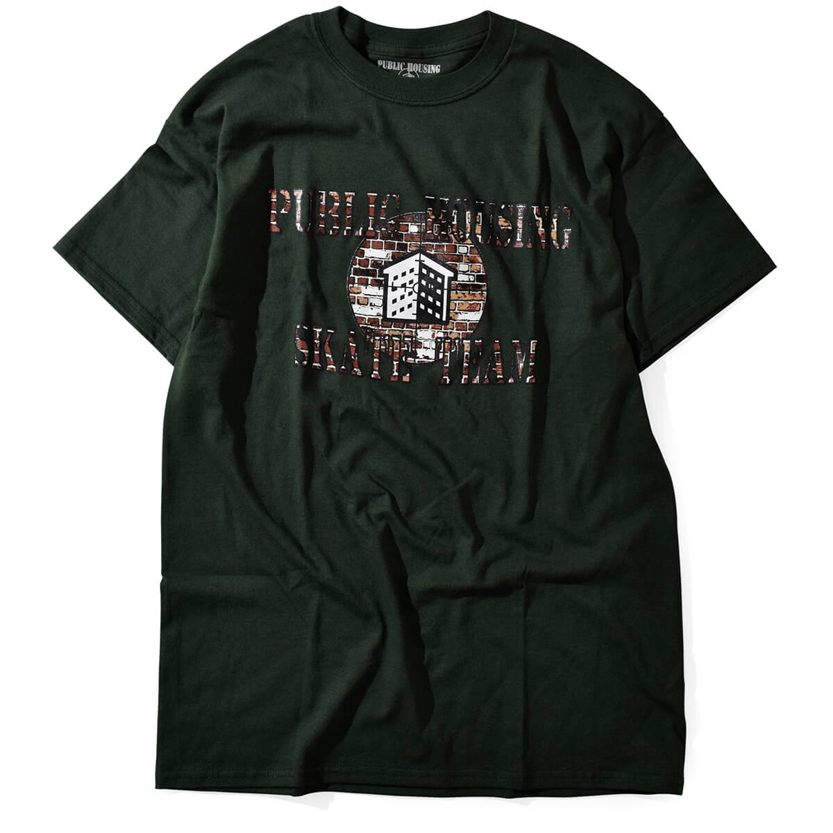 Public Housing Skate Team Brick Logo Tee Forest Green