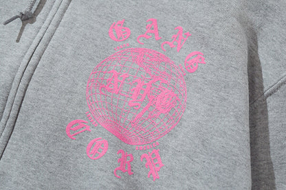 Gang Corp Globe Zip Up Sweatshirt Heather Grey