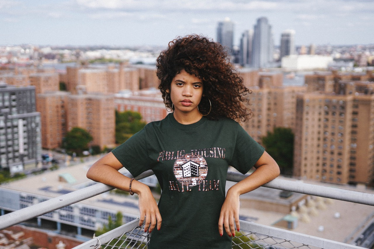 Public Housing Skate Team Brick Logo Tee Forest Green