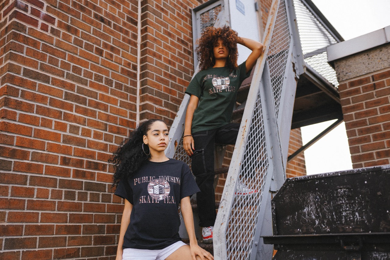 Public Housing Skate Team Brick Logo Tee Forest Green