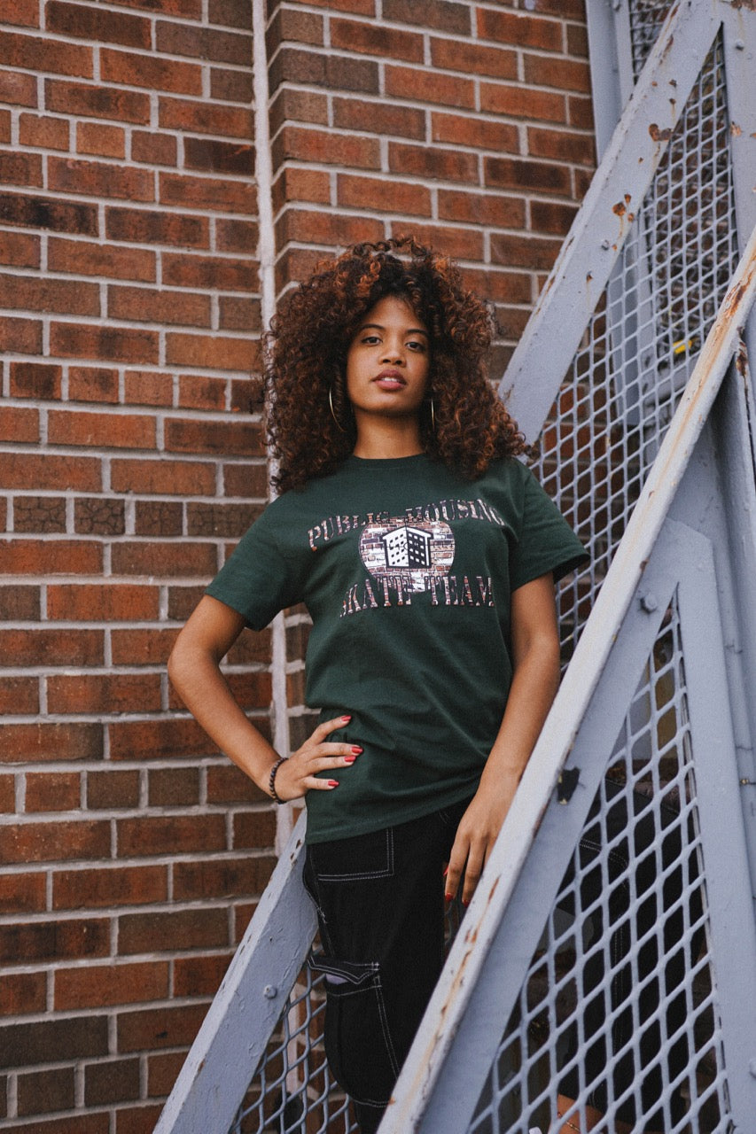 Public Housing Skate Team Brick Logo Tee Forest Green