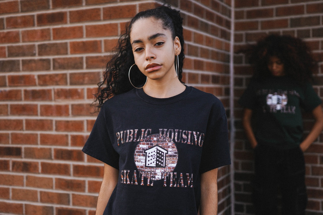 Public Housing Skate Team Brick Logo Tee Forest Green