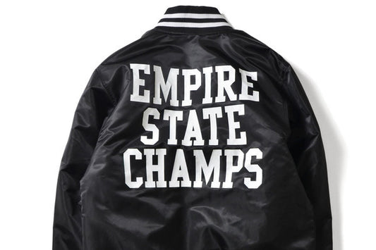 PRIVILEGE x Majestic Empire State Champs Satin Jacket Navy