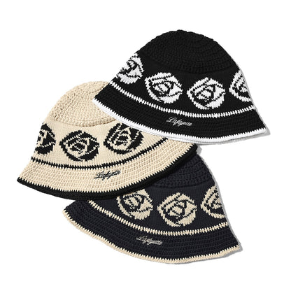 LFYT Rose Knit Bucket Hat Natural Black Navy