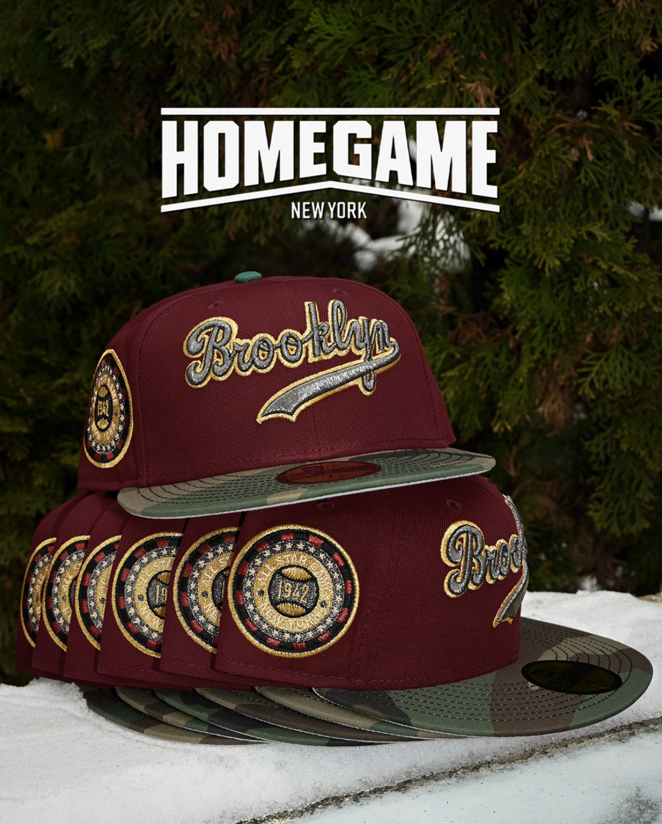 Brooklyn Dodgers 1942 All Star Game Maroon/Woodland Camo 59Fifty New Era