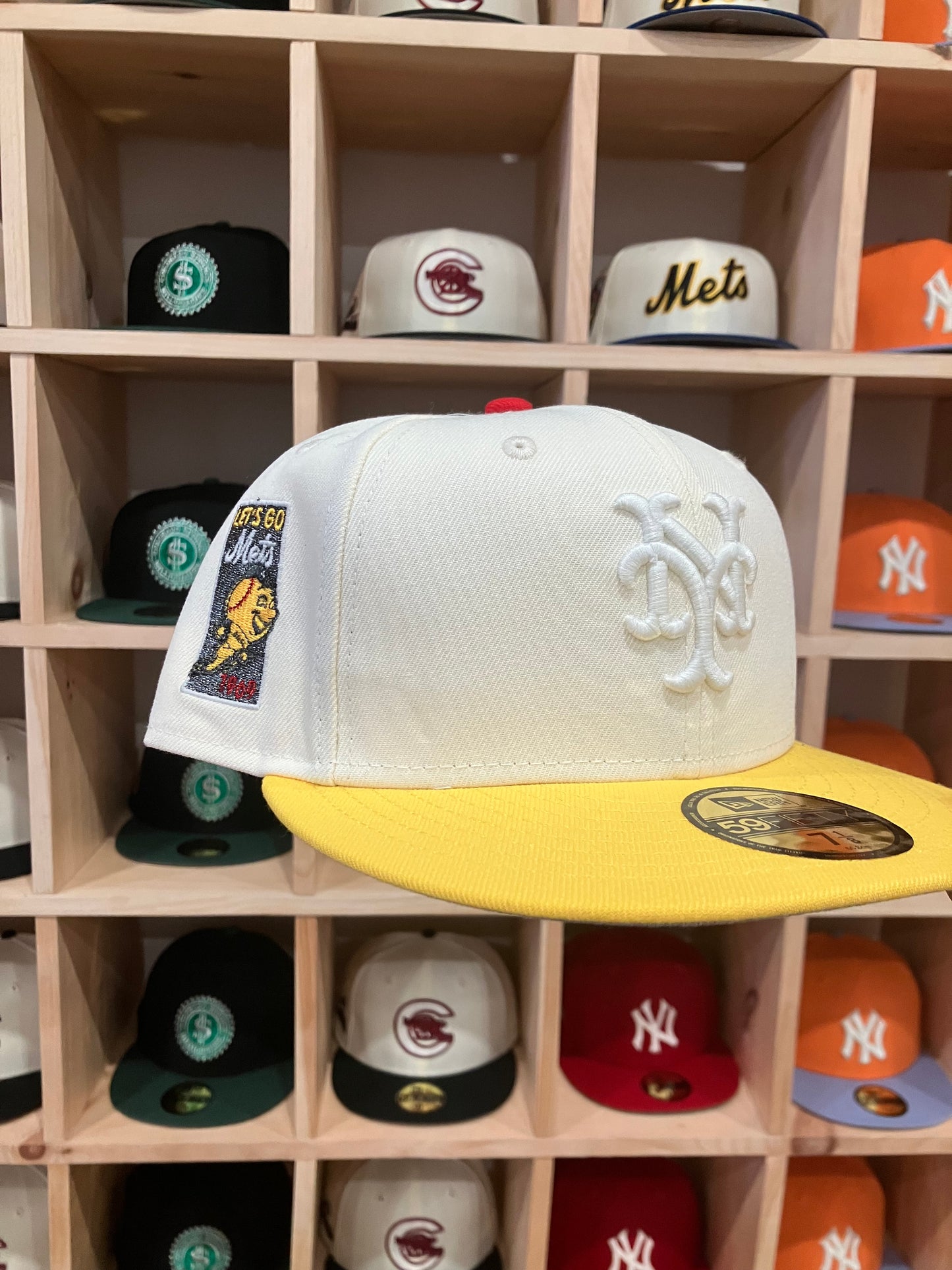 New York Mets 1969 Lets Go Mets Chrome White/Cyber Yellow 59Fifty New Era Hat