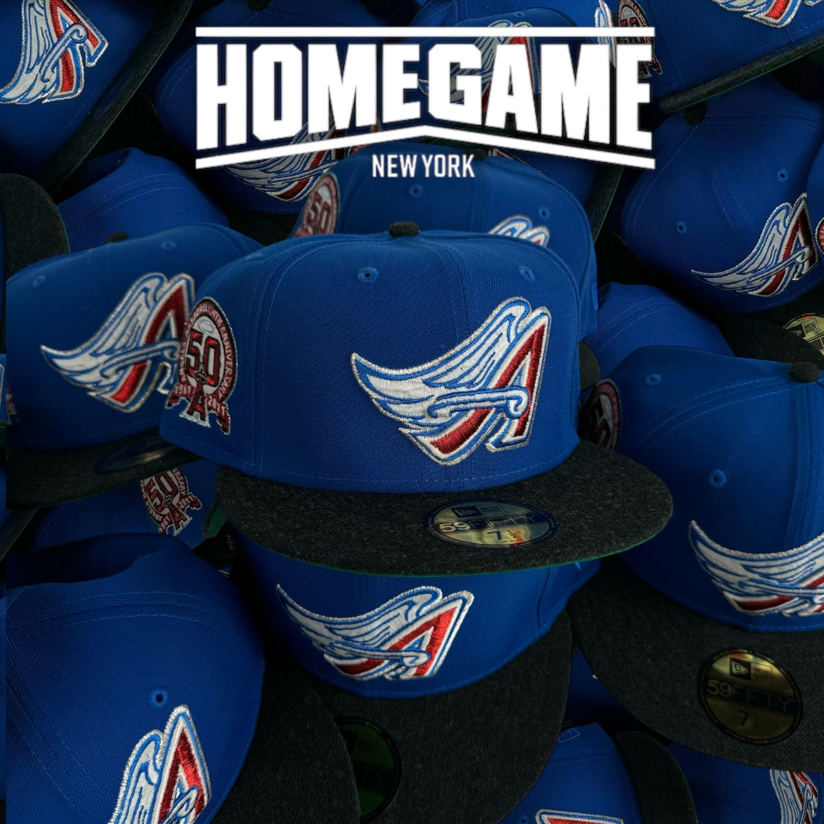 Los Angeles Angels 50th Anniversary in Blue Azure/Heather Black 59Fifty New Era Hat