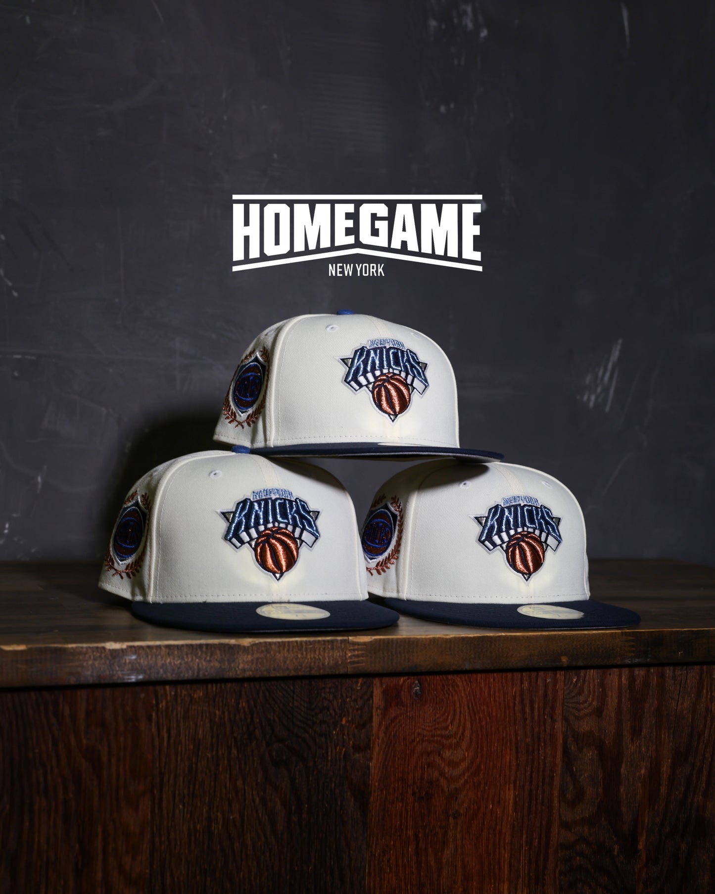 PRE-ORDER! New York Knicks Wreath Logo Chrome White/Navy 59Fifty New Era