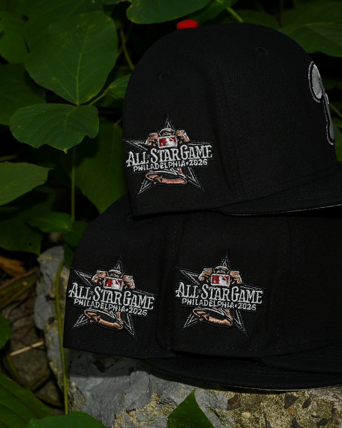 All Star Game Philadelphia 2026 side patches on the Black/Metallic Iris Phillies 59Fifty fitted hats