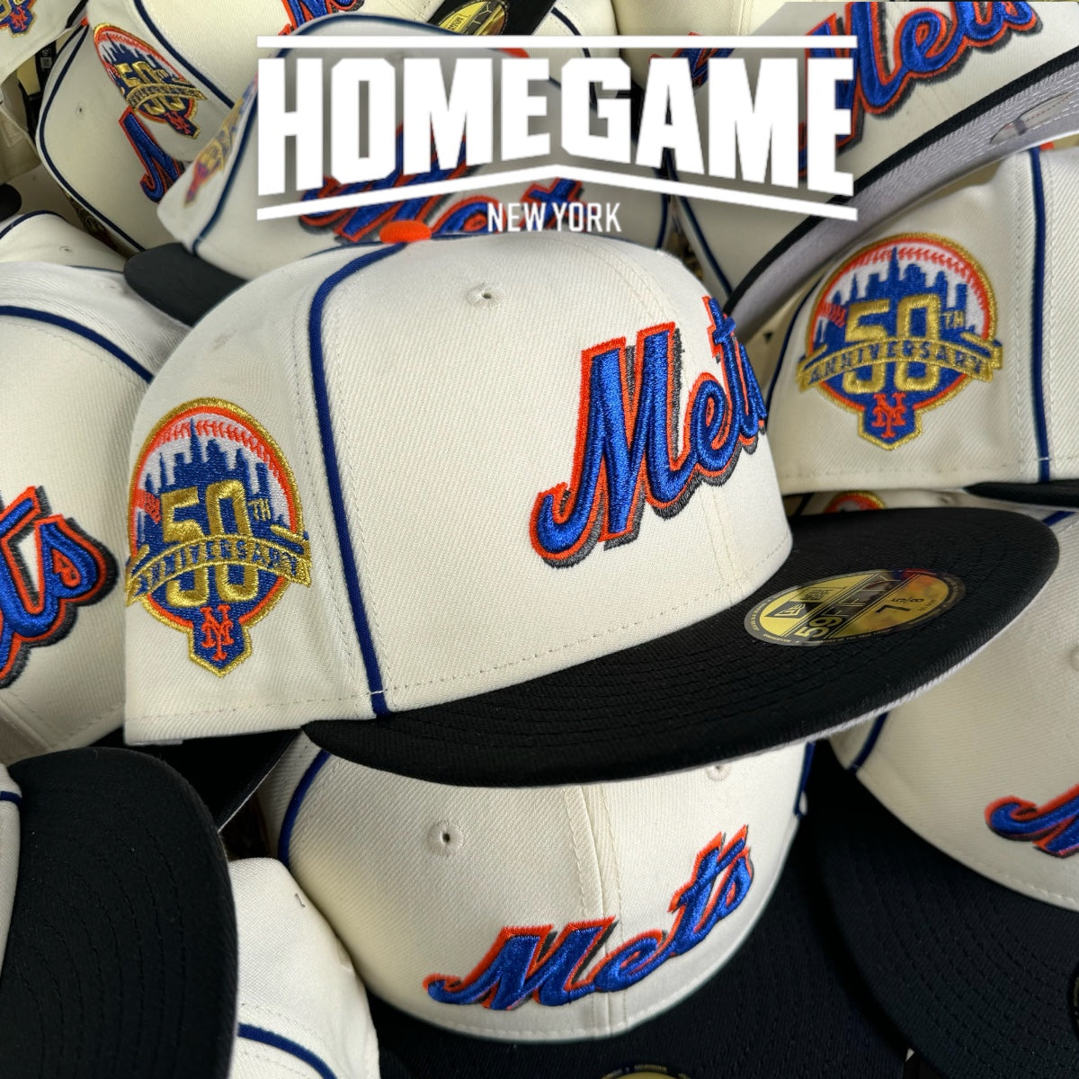 New York Mets 50th Anniversary in Chrome White/Black 59Fifty New Era Hat