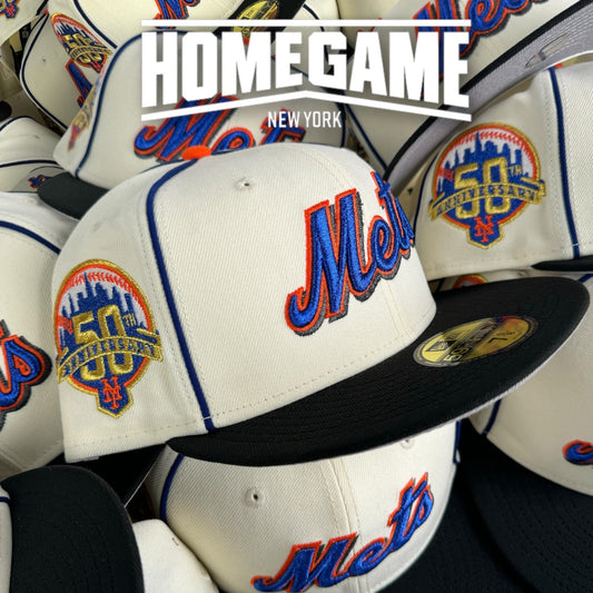 New York Mets 50th Anniversary in Chrome White/Black 59Fifty New Era Hat