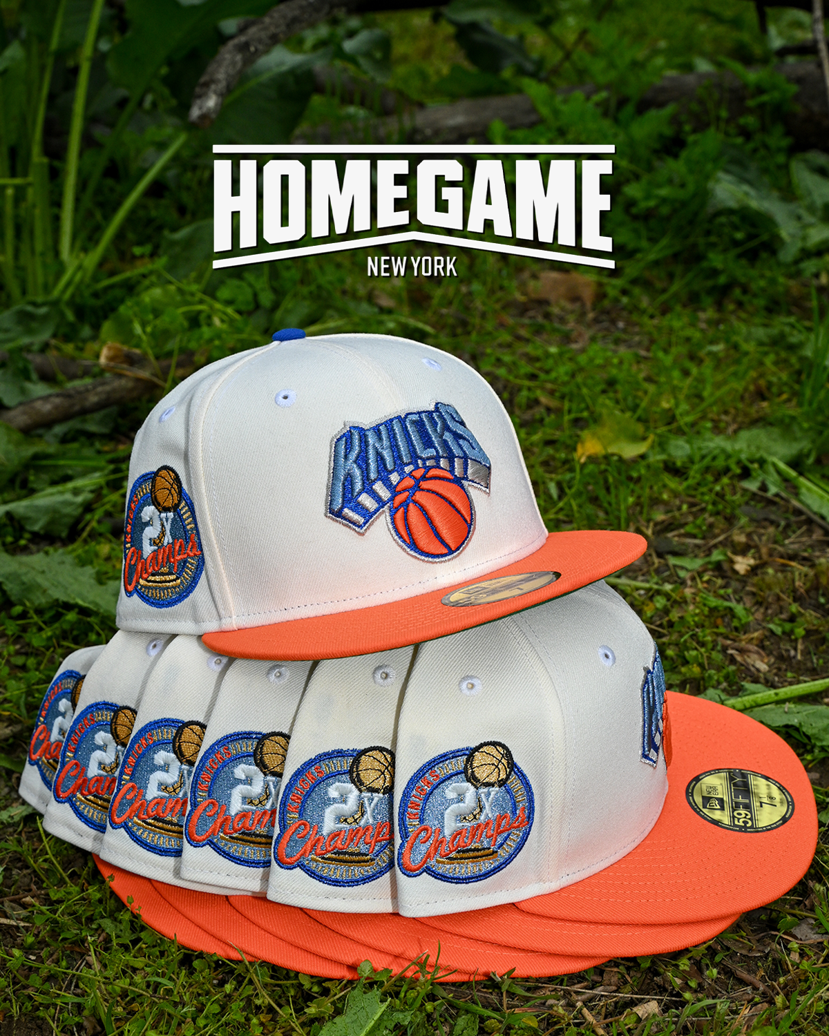 New York Knicks 2 x Champ Chrome White/Rush Orange 59Fifty New Era