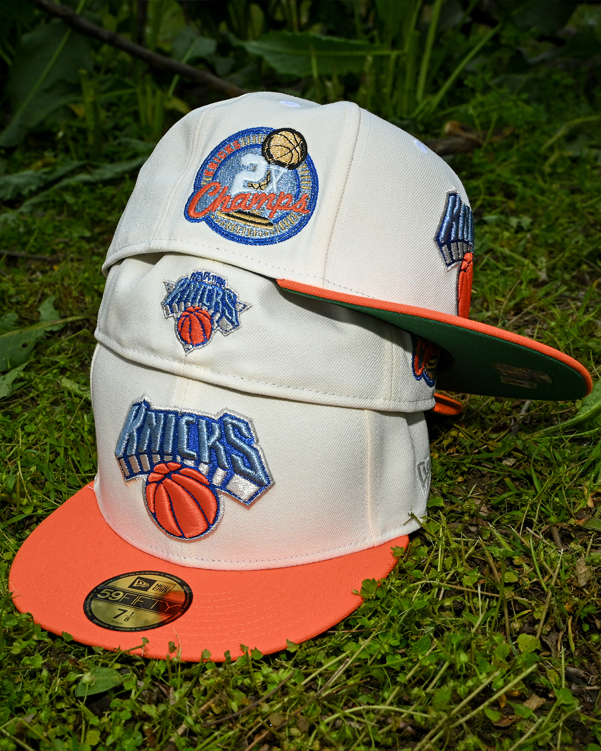New York Knicks 2 x Champ Chrome White/Rush Orange 59Fifty New Era