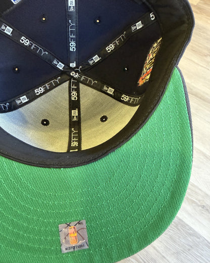 New York Knicks 1998 All Star Weekend 59Fifty, underside showing the green under visor, sweatband and New Era taping