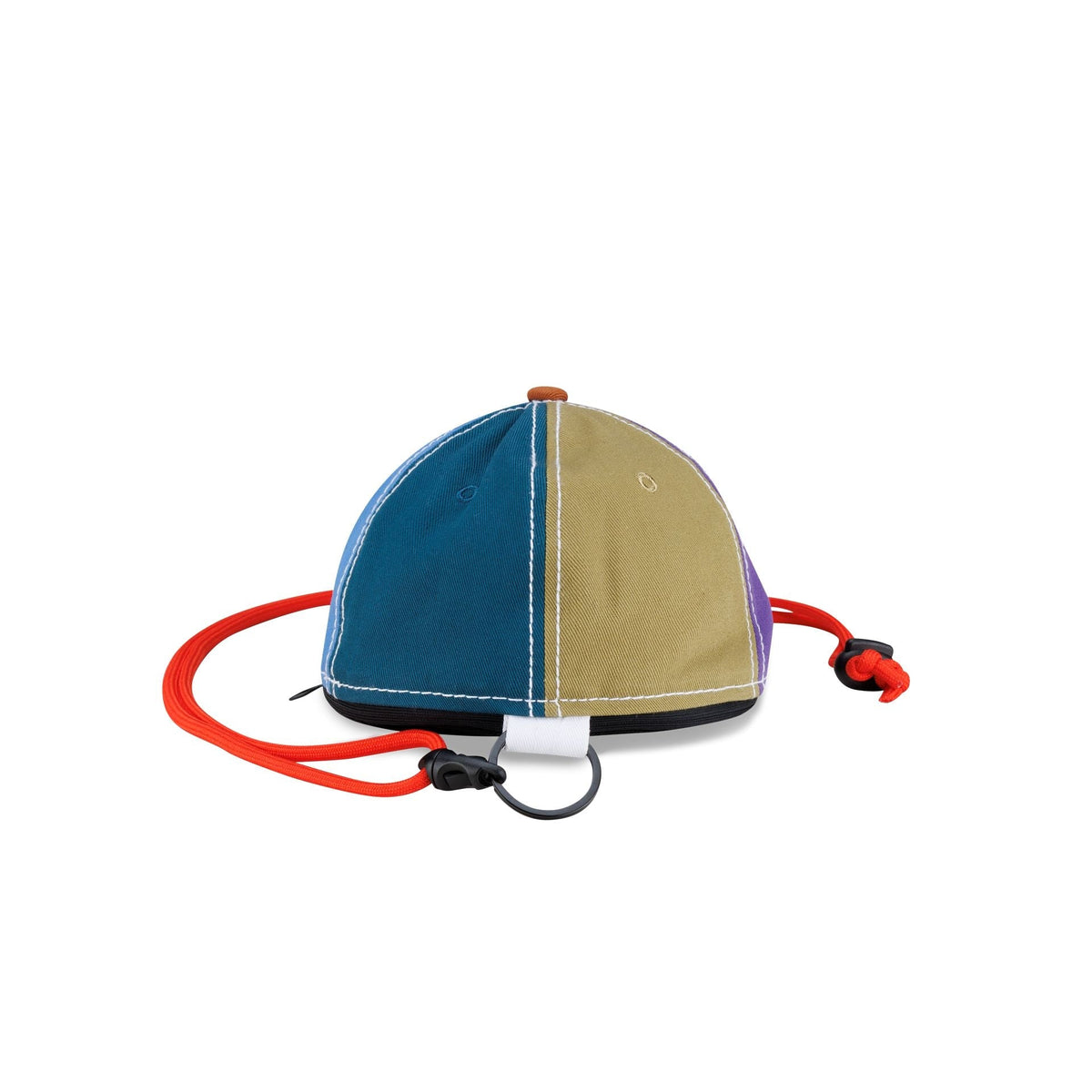 Back of the Sean Wotherspoon Mini 59Fifty Earphone Case with the carabiner ring on a white loop above the zipper